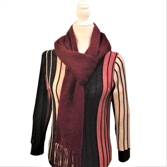 Burgundy Alpaca Wool Soft Fuzzy Scarf/ Wrap Hypoallergenic Made in Peru - Picture 2 of 6